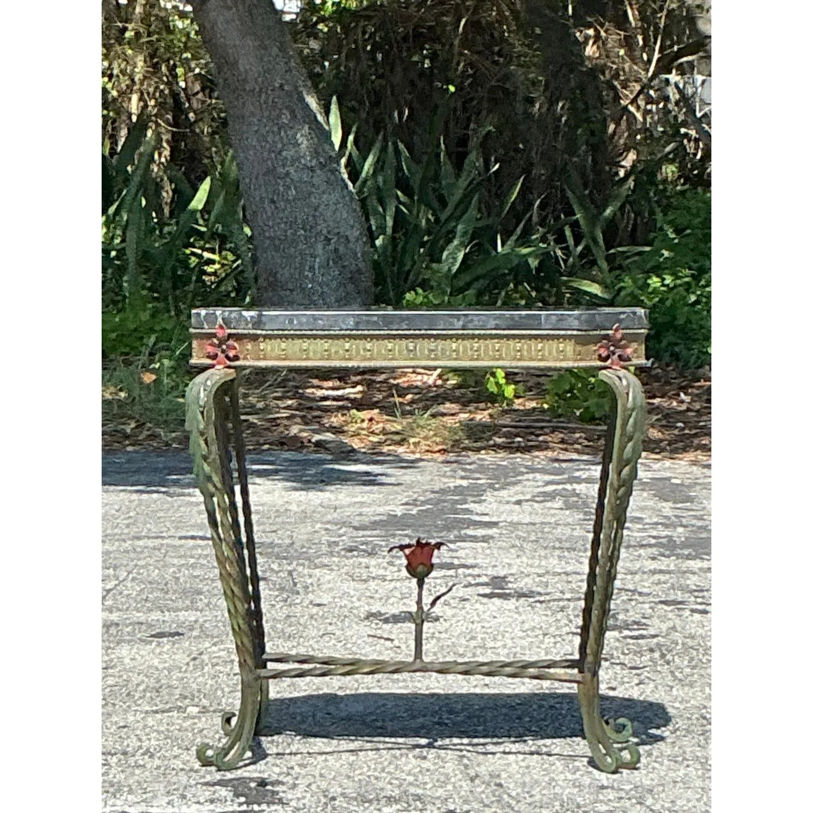 Vintage Deco Stone and Wrought Iron Side Table — additional photo 3