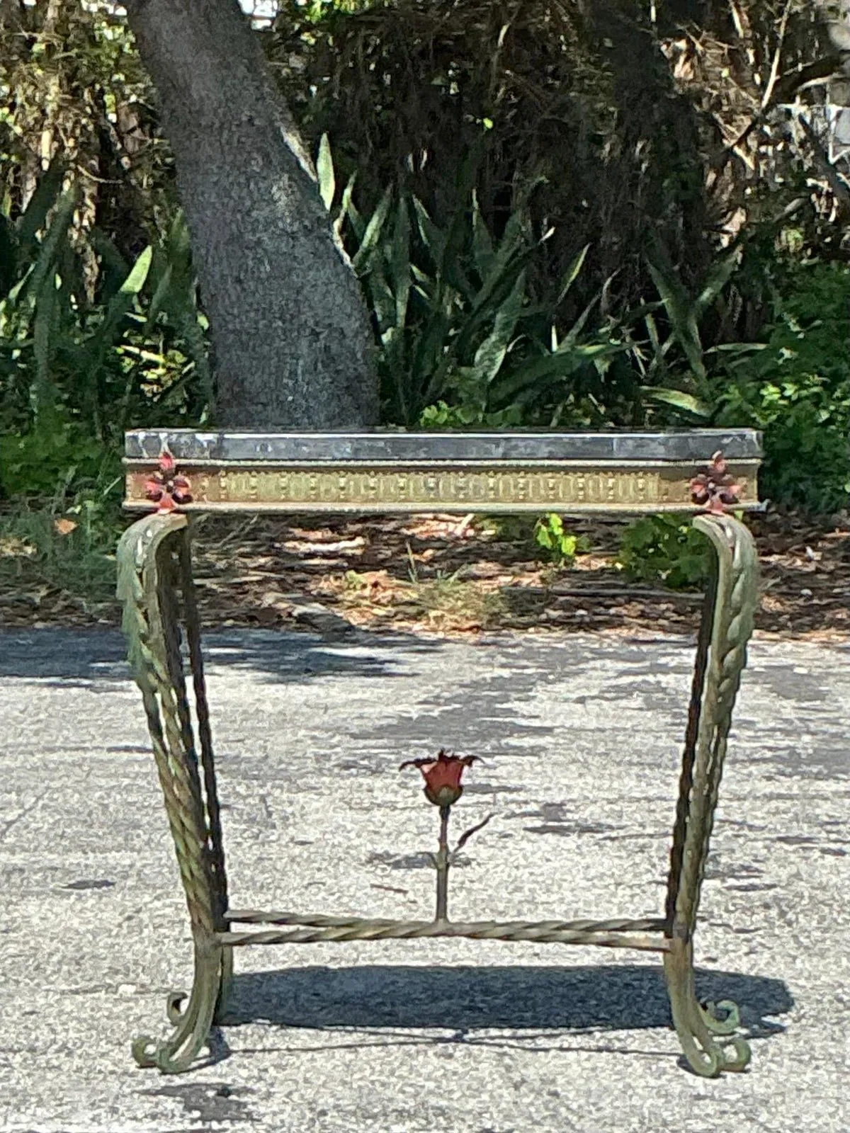 Vintage Deco Stone and Wrought Iron Side Table — additional photo 2