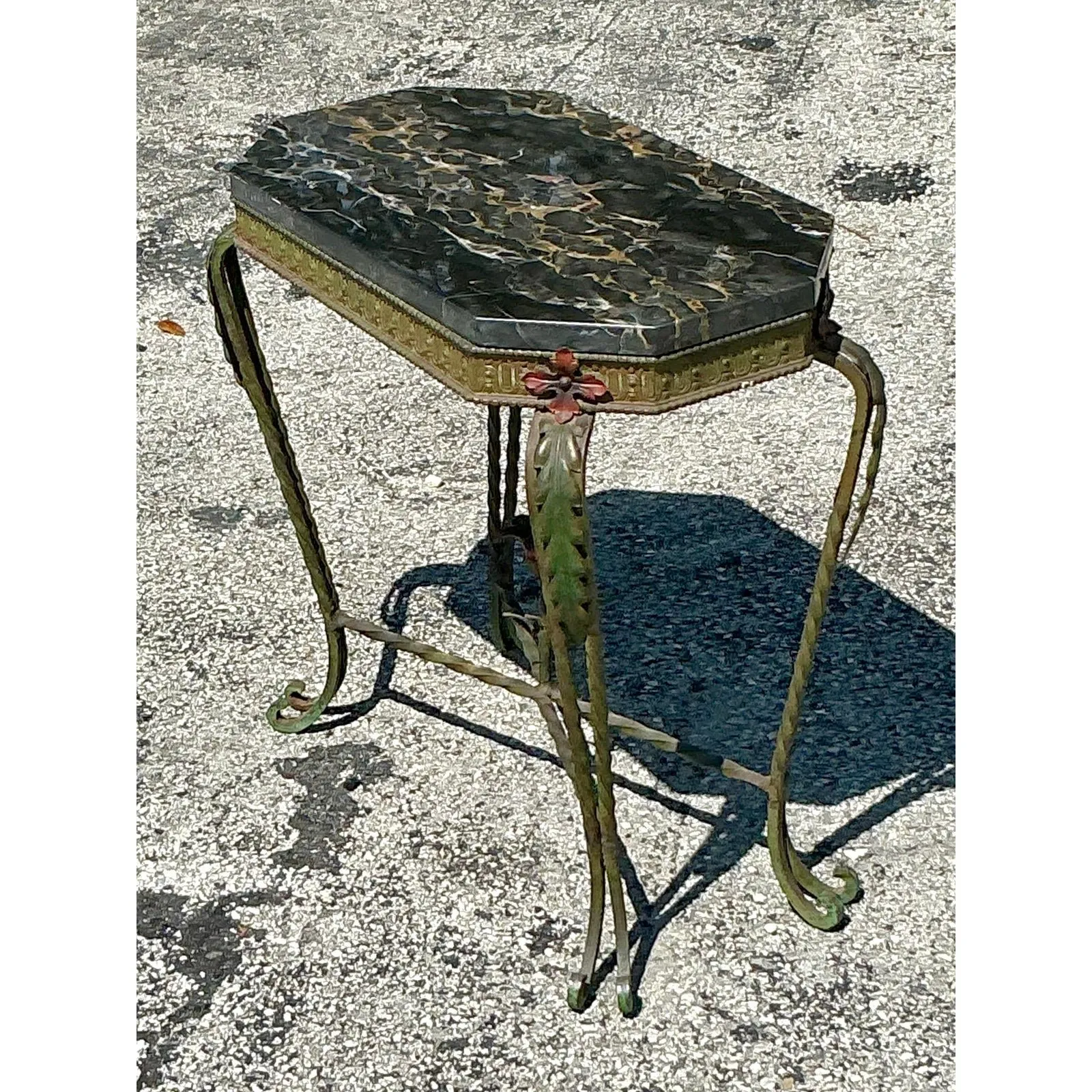 Vintage Deco Stone and Wrought Iron Side Table — additional photo 4