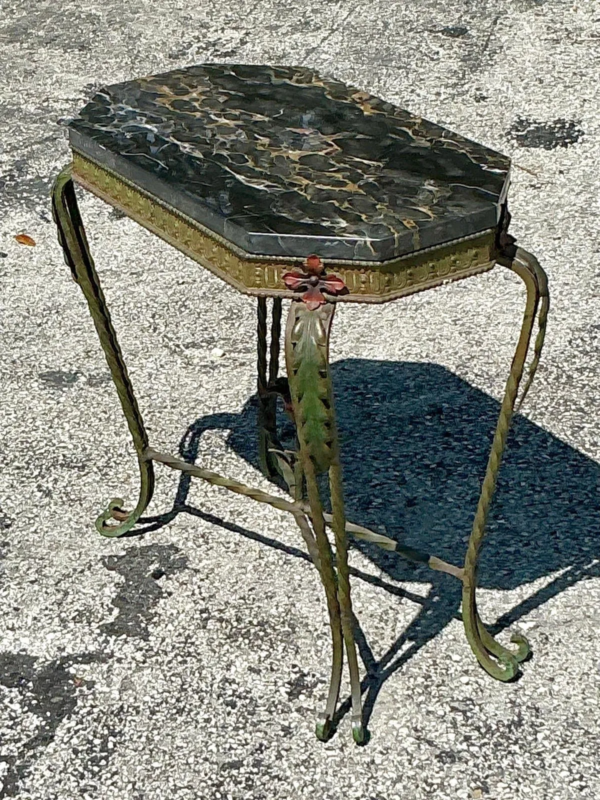 Vintage Deco Stone and Wrought Iron Side Table — additional photo 3