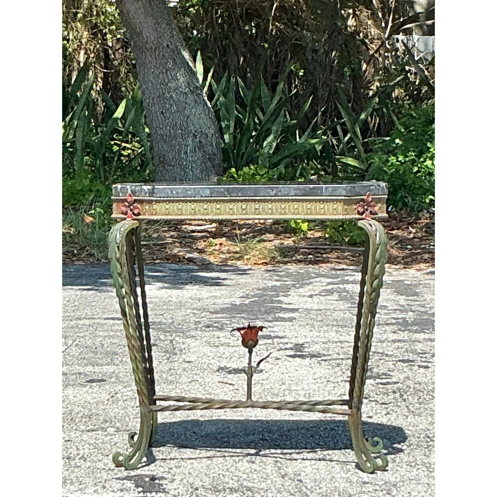 Vintage Deco Stone and Wrought Iron Side Table — additional photo 5