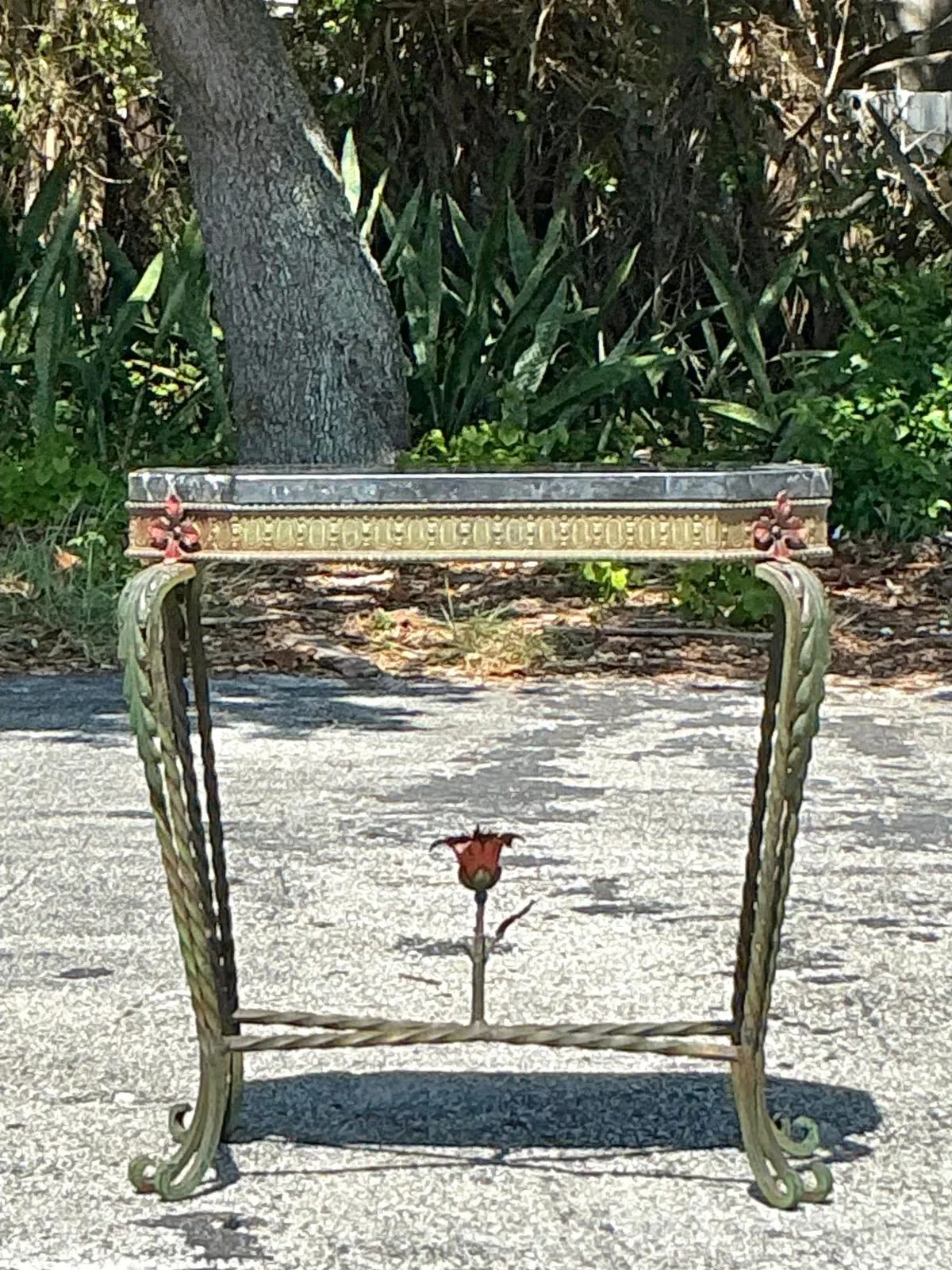 Vintage Deco Stone and Wrought Iron Side Table — additional photo 4