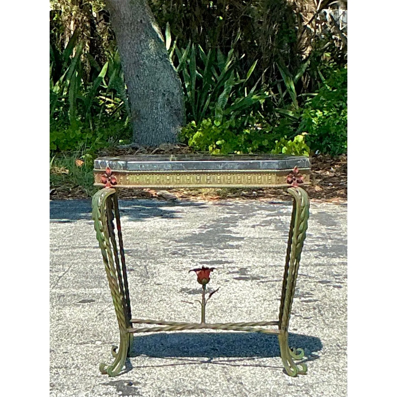 Vintage Deco Stone and Wrought Iron Side Table — additional photo 6