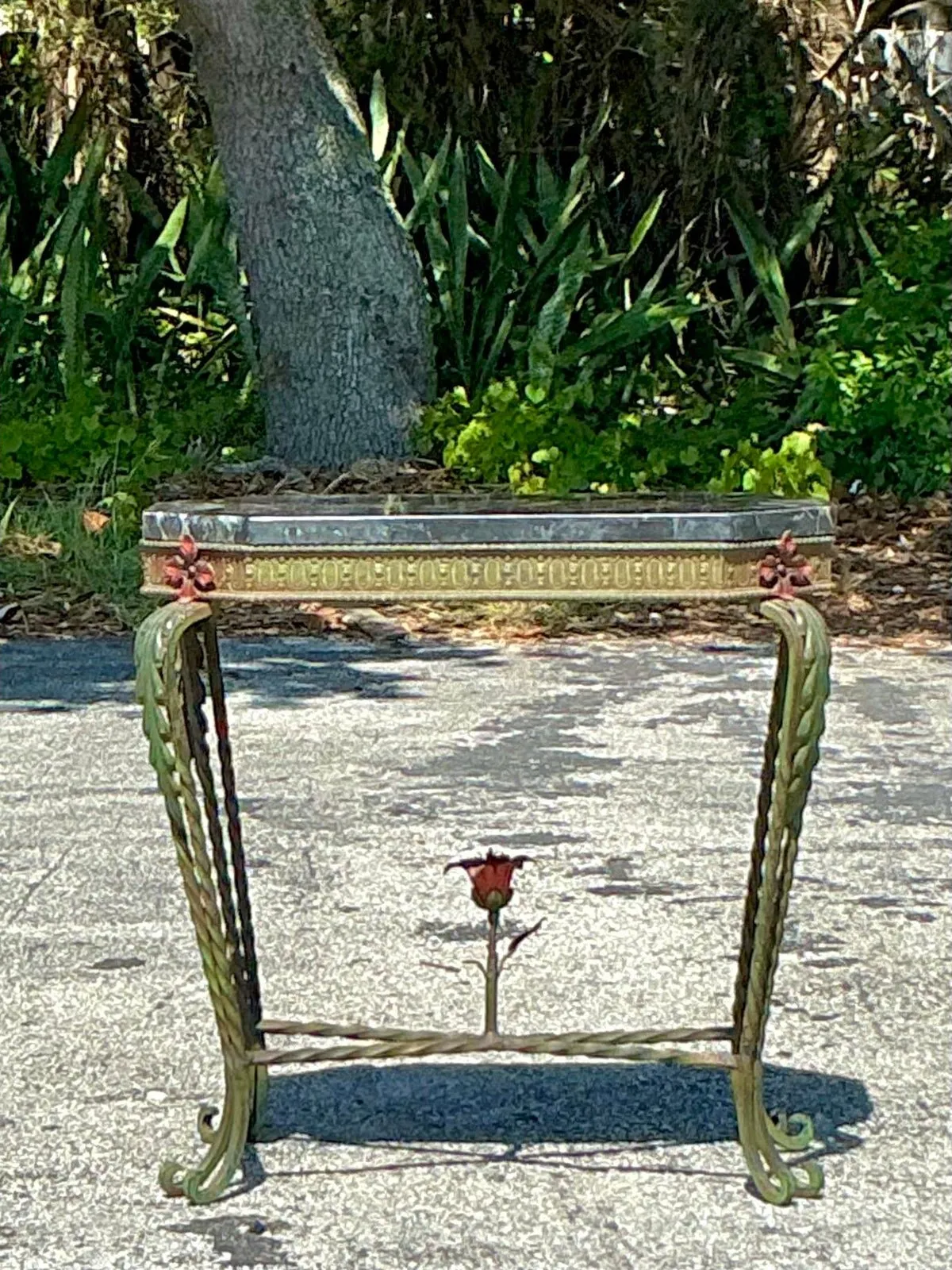 Vintage Deco Stone and Wrought Iron Side Table — additional photo 5