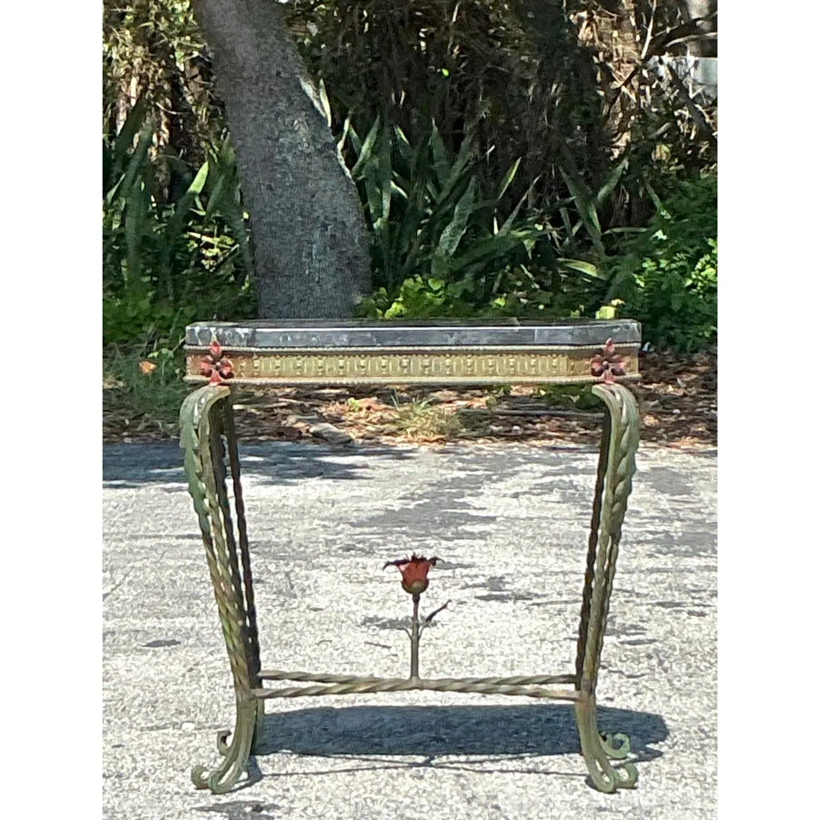 Vintage Deco Stone and Wrought Iron Side Table — additional photo 7