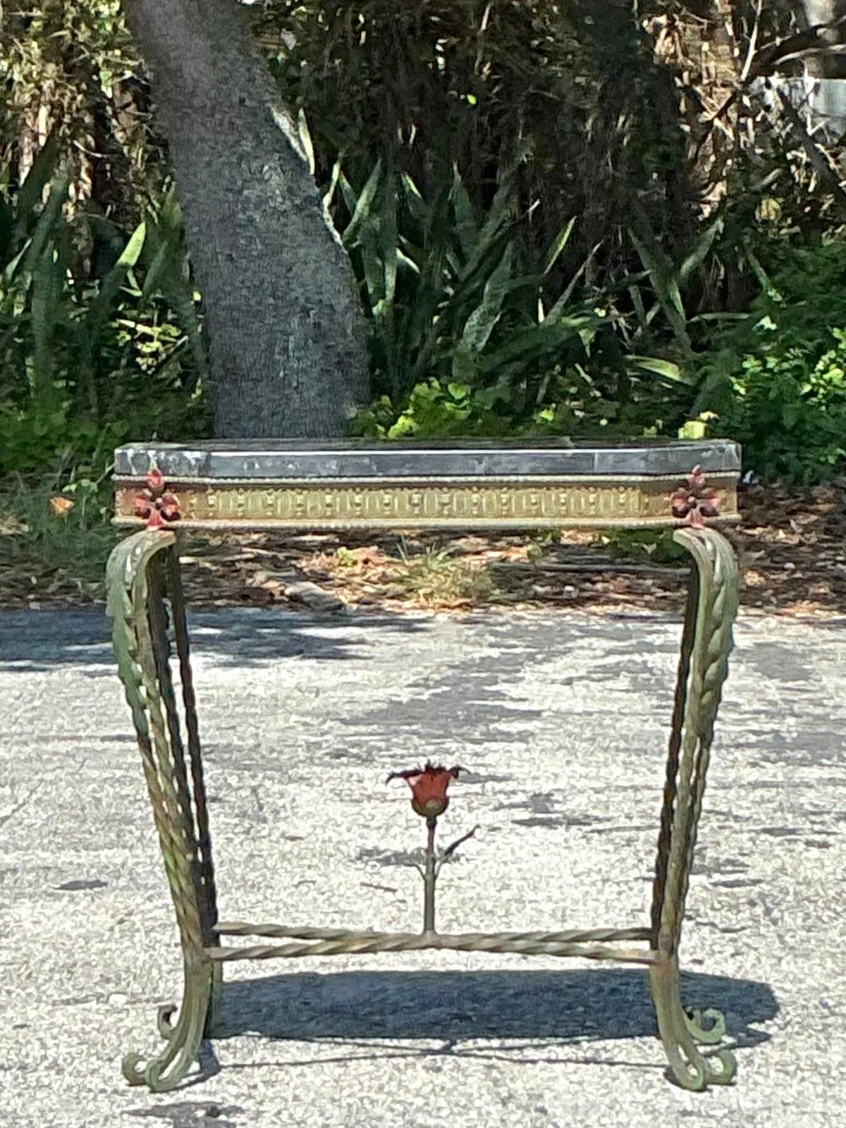 Vintage Deco Stone and Wrought Iron Side Table — additional photo 6