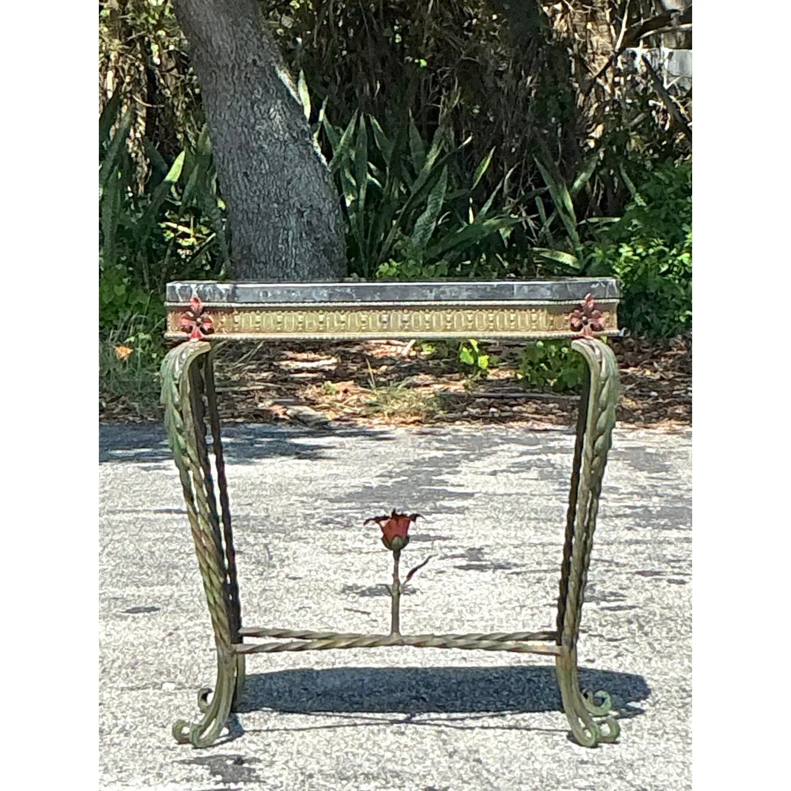 Vintage Deco Stone and Wrought Iron Side Table — additional photo 8