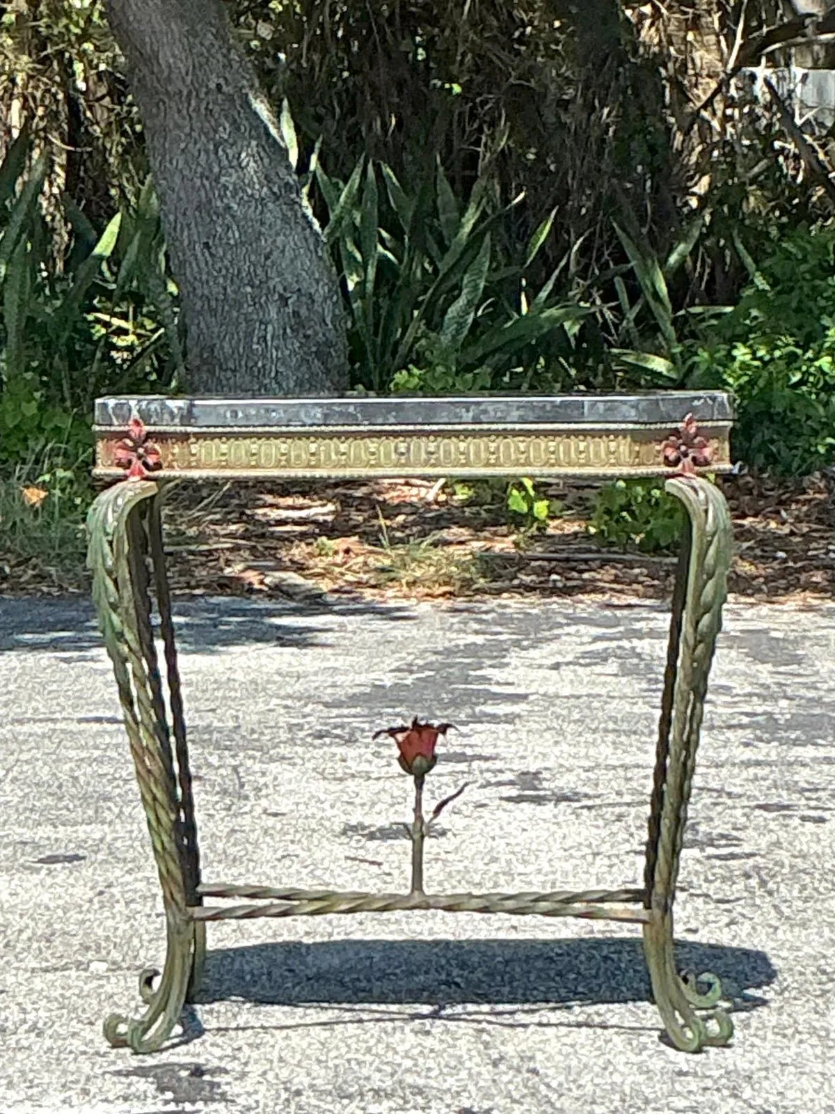 Vintage Deco Stone and Wrought Iron Side Table — additional photo 7