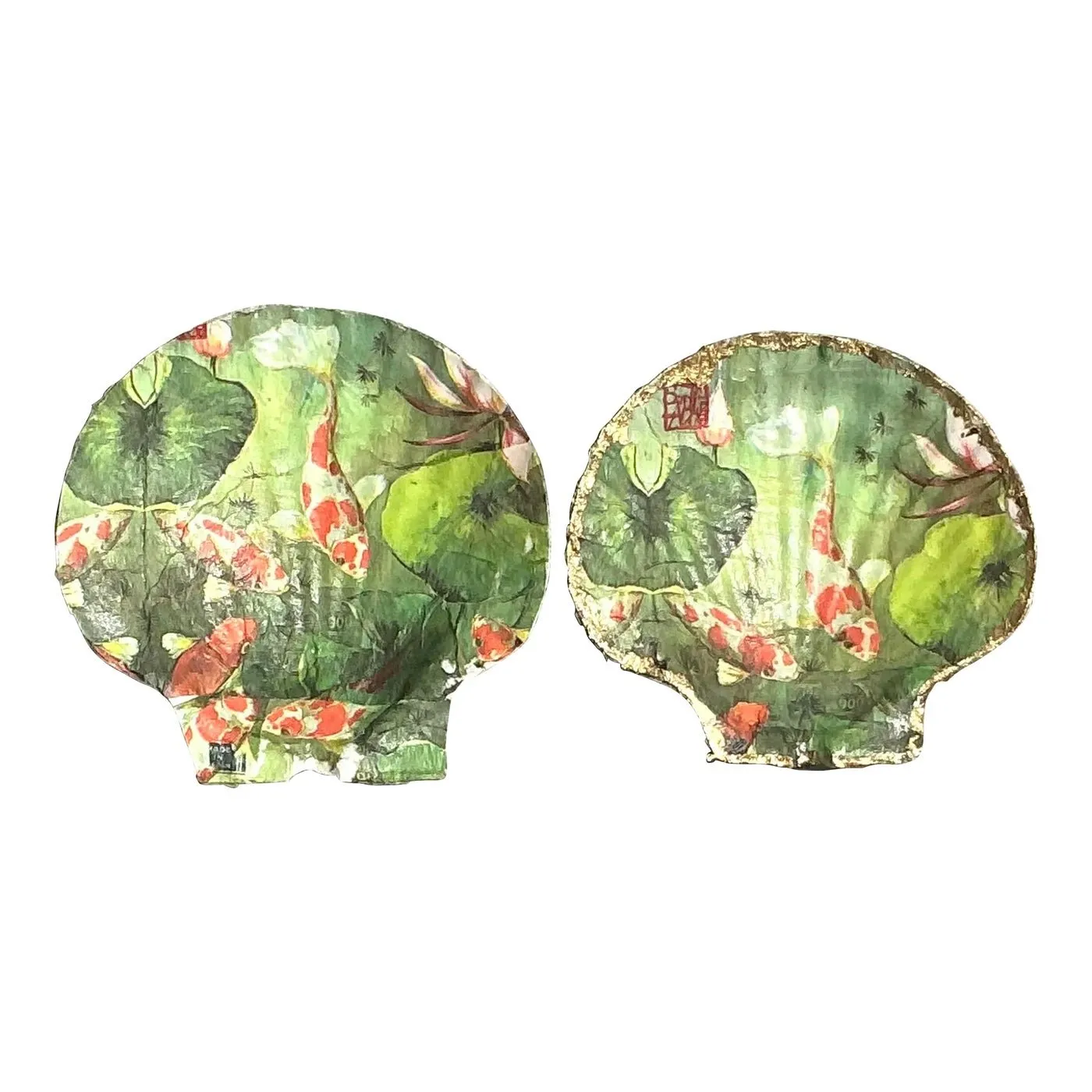 Vintage Boho Decoupage Oyster Shells - Set of 2