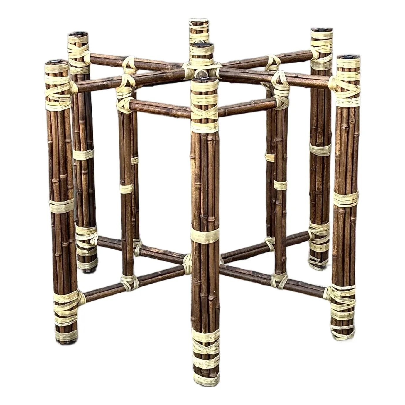 Vintage Bundled Rattan Dining Table Pedestal