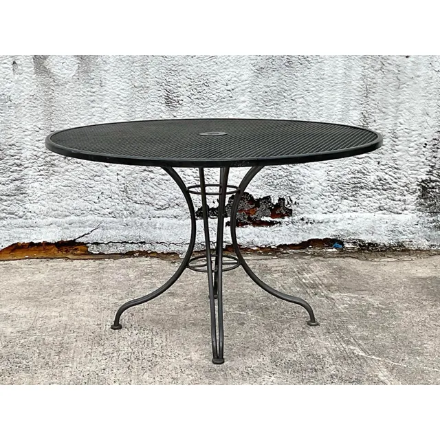 Mid 20th Century Black Wrought Iron Dining Table After Russell Woodard — additional photo 1