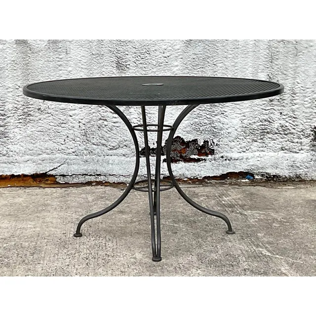 Mid 20th Century Black Wrought Iron Dining Table After Russell Woodard — additional photo 5