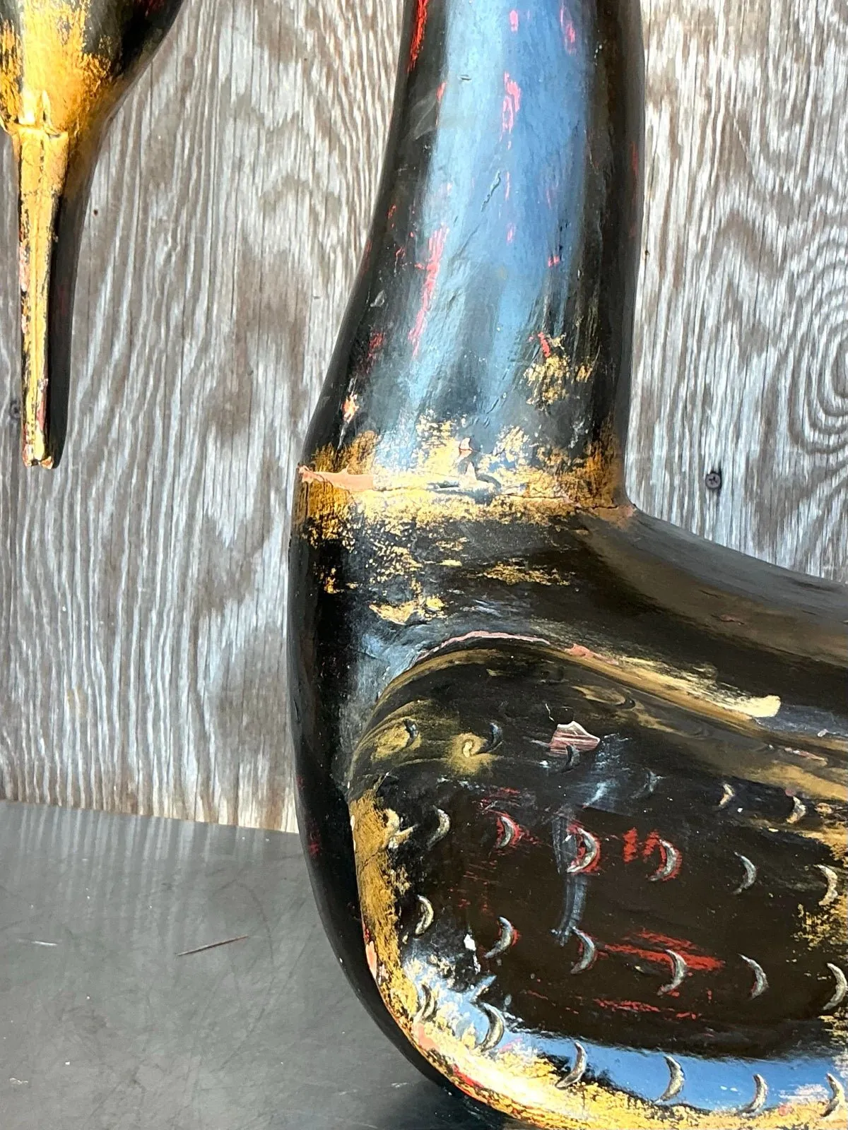 Late 20th Century Vintage Boho Hand Painted Carved Wood Swan — additional photo 7