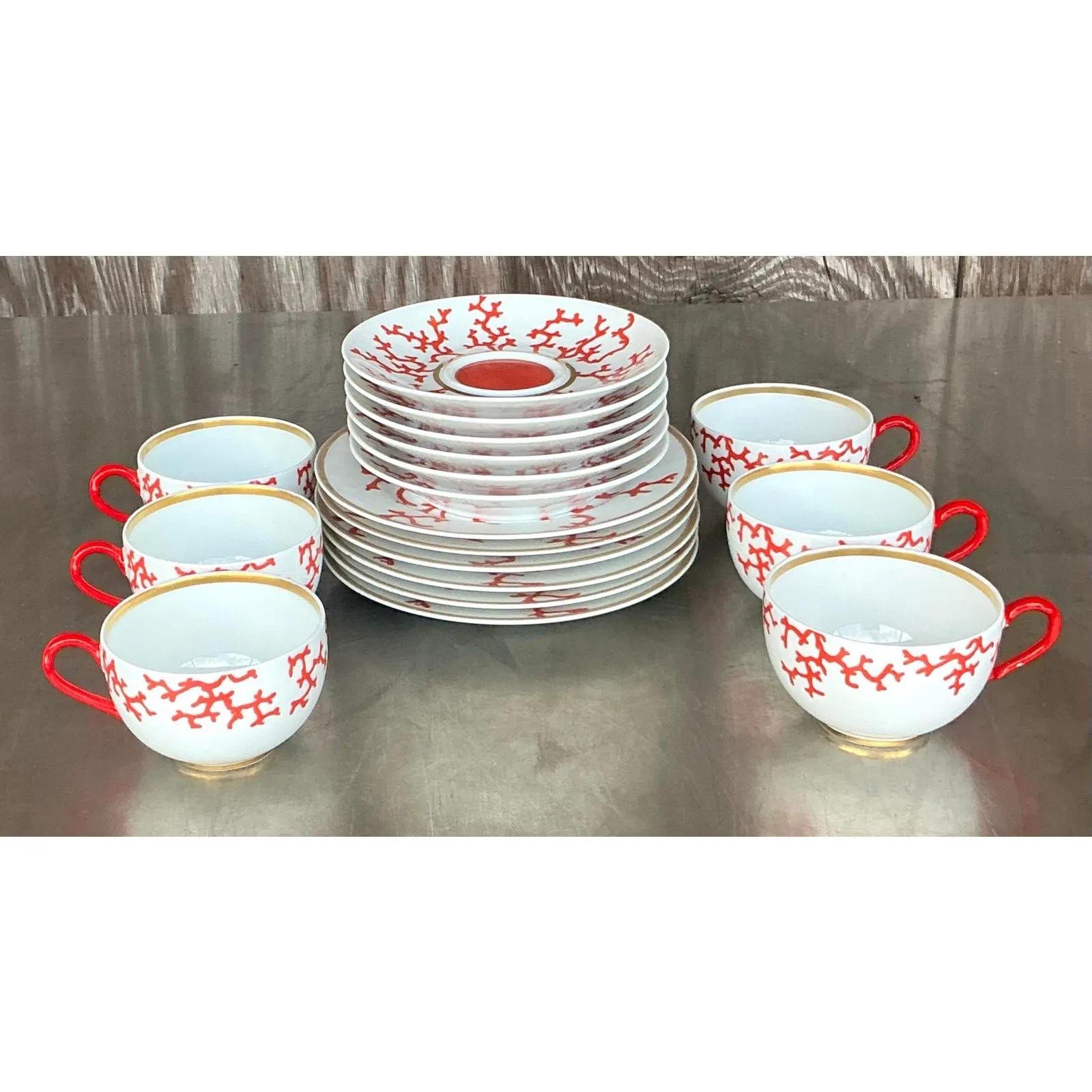 Vintage Coastal Alberto Pinto for Raynaud Limoges “Christobal” Dessert Service for 6- 18 Pieces — additional photo 4