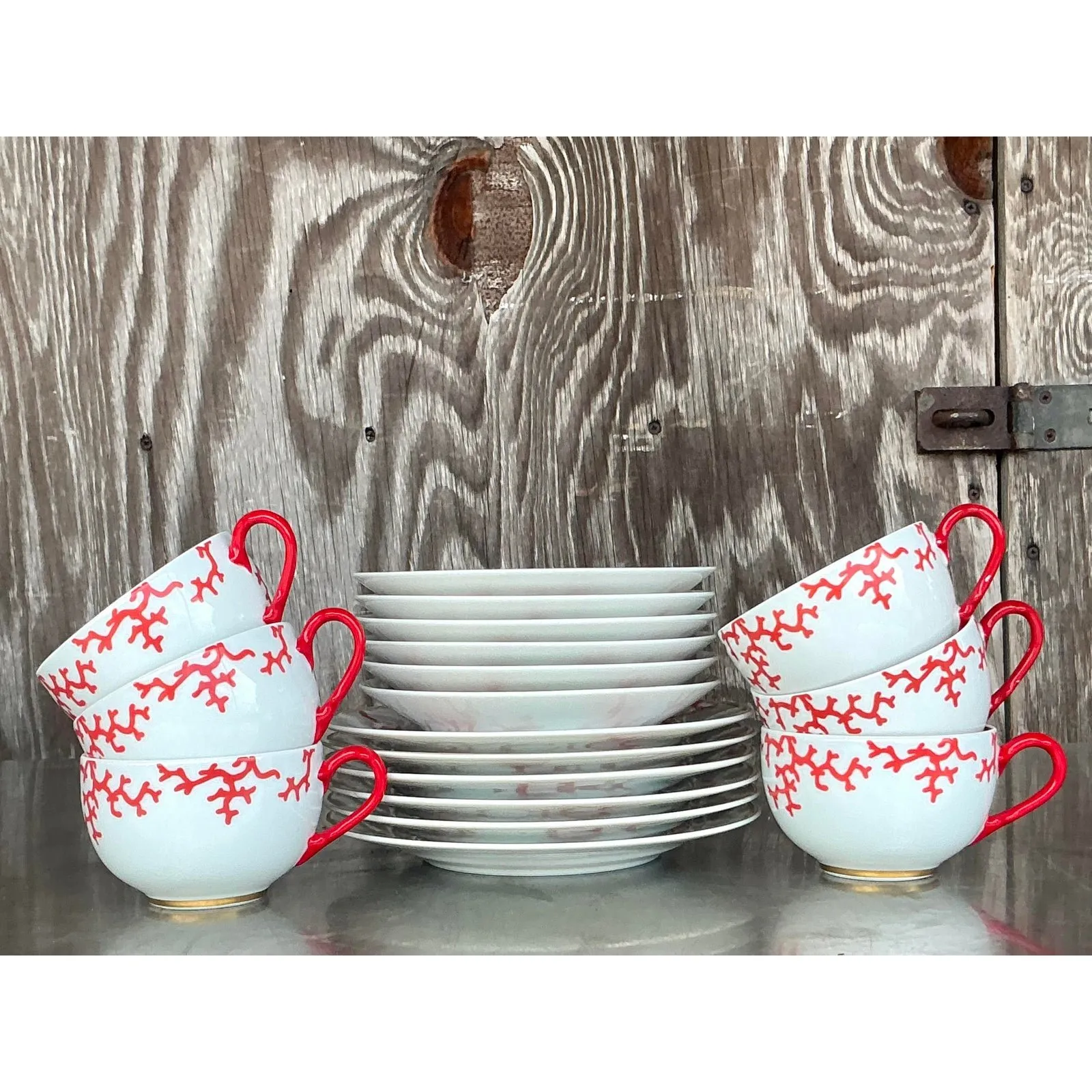 Vintage Coastal Alberto Pinto for Raynaud Limoges “Christobal” Dessert Service for 6- 18 Pieces — additional photo 3