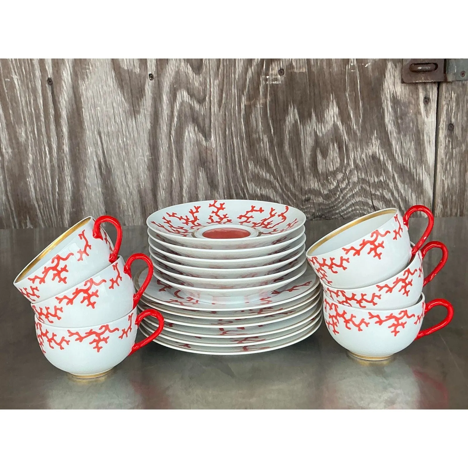 Vintage Coastal Alberto Pinto for Raynaud Limoges “Christobal” Dessert Service for 6- 18 Pieces — additional photo 2