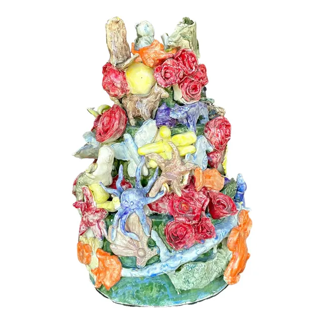 Vintage Boho Hand Built Ceramic Undersea Totem — additional photo 1