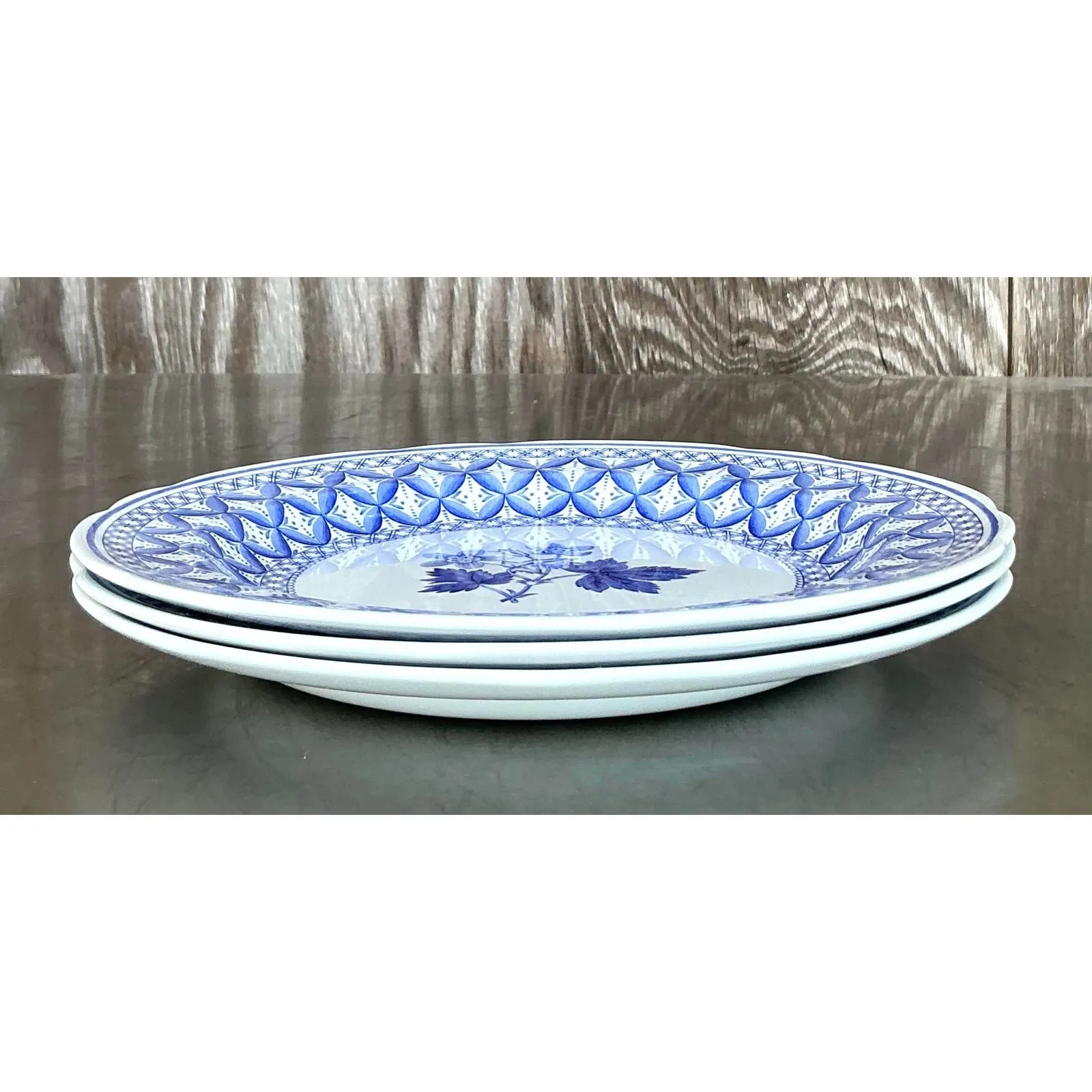 Vintage English Blue Geranium Ceramic Plates - Set of 3 — additional photo 8