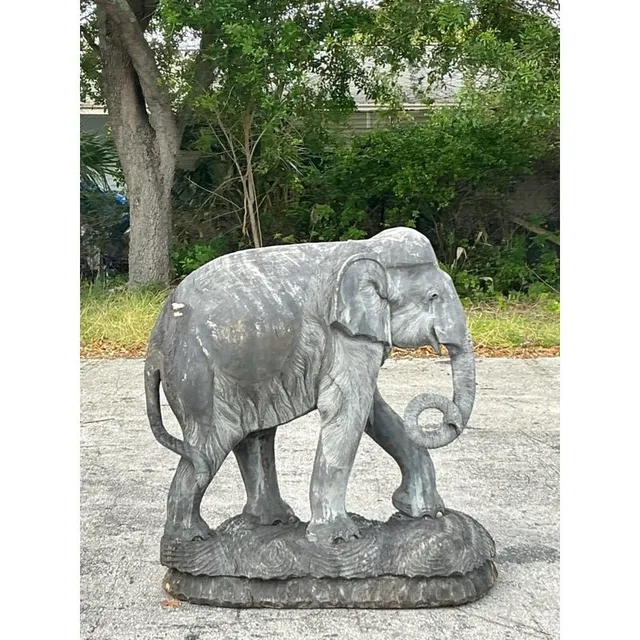 Late 20th Century Vintage Boho Monumental Carved Wooden Elephant — additional photo 2