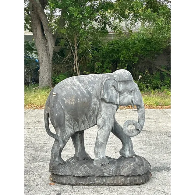 Late 20th Century Vintage Boho Monumental Carved Wooden Elephant — additional photo 3