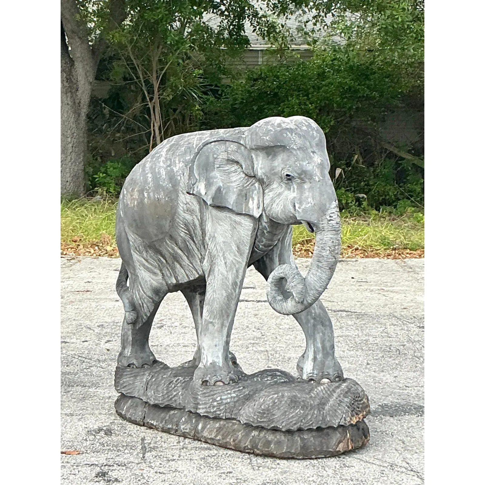 Late 20th Century Vintage Boho Monumental Carved Wooden Elephant — additional photo 6
