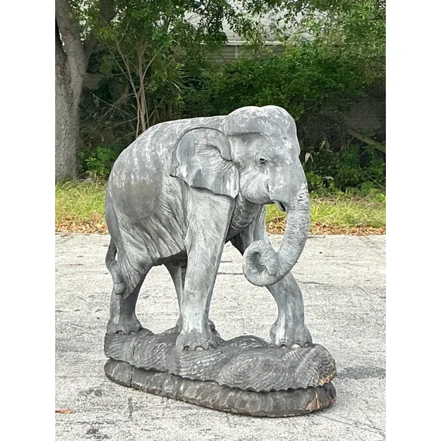 Late 20th Century Vintage Boho Monumental Carved Wooden Elephant — additional photo 6