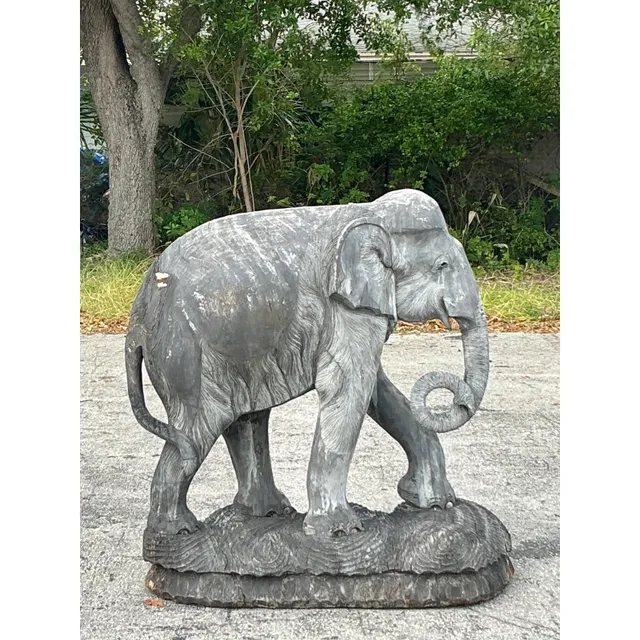 Late 20th Century Vintage Boho Monumental Carved Wooden Elephant — additional photo 7
