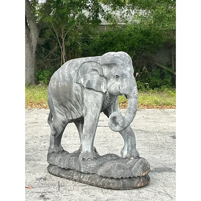 Late 20th Century Vintage Boho Monumental Carved Wooden Elephant — additional photo 1