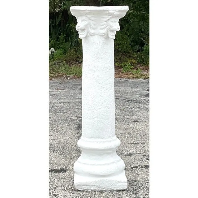 Vintage Boho Lions Head Cast Cement Column — additional photo 5