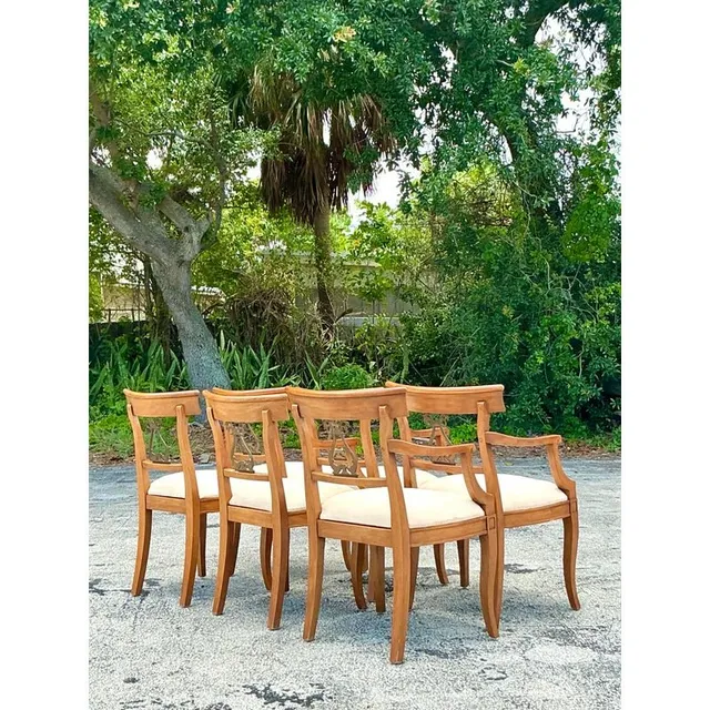 Vintage Regency Henredon Burnished Brass Dolphin Klismos Dining Chairs - Set of 6 — additional photo 4