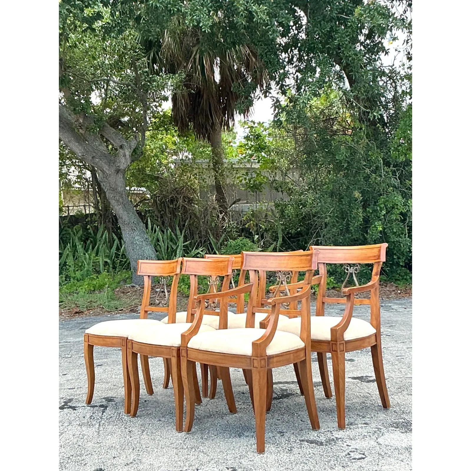 Vintage Regency Henredon Burnished Brass Dolphin Klismos Dining Chairs - Set of 6 — additional photo 2