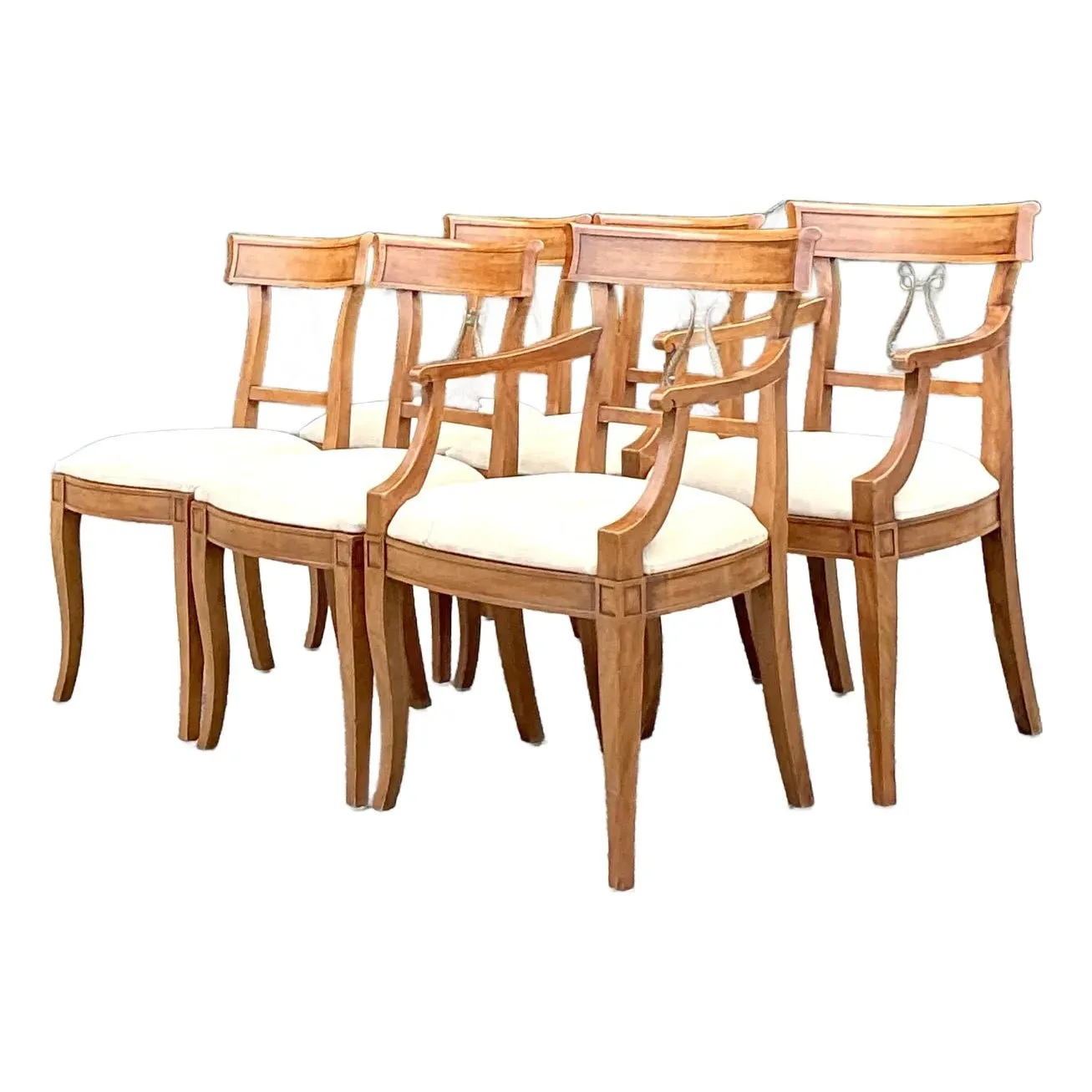 Vintage Regency Henredon Burnished Brass Dolphin Klismos Dining Chairs - Set of 6