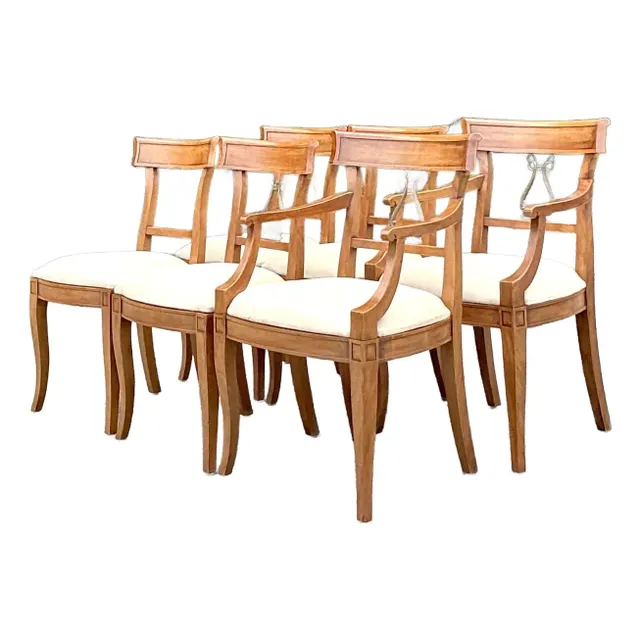 Vintage Regency Henredon Burnished Brass Dolphin Klismos Dining Chairs - Set of 6 — additional photo 1