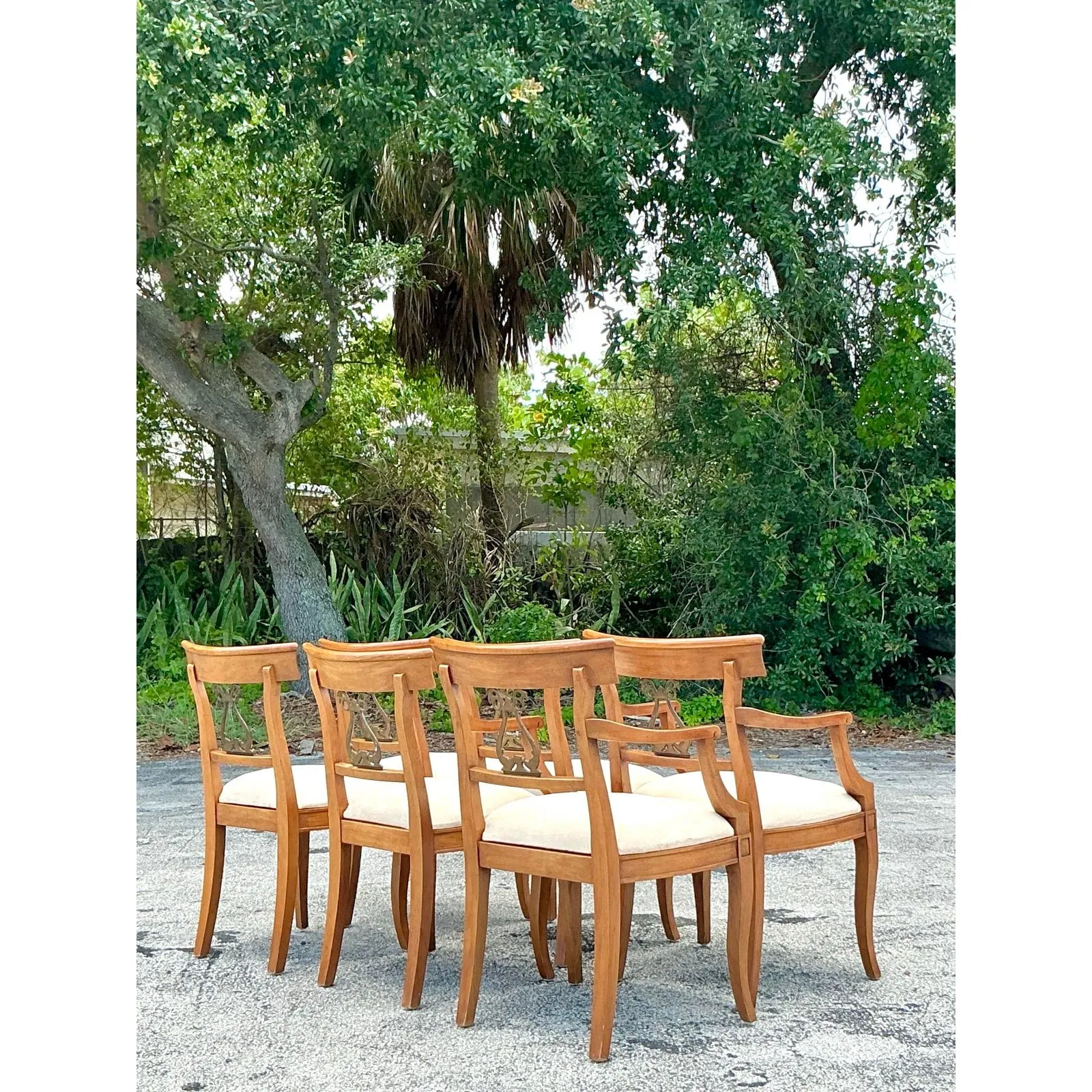 Vintage Regency Henredon Burnished Brass Dolphin Klismos Dining Chairs - Set of 6 — additional photo 6