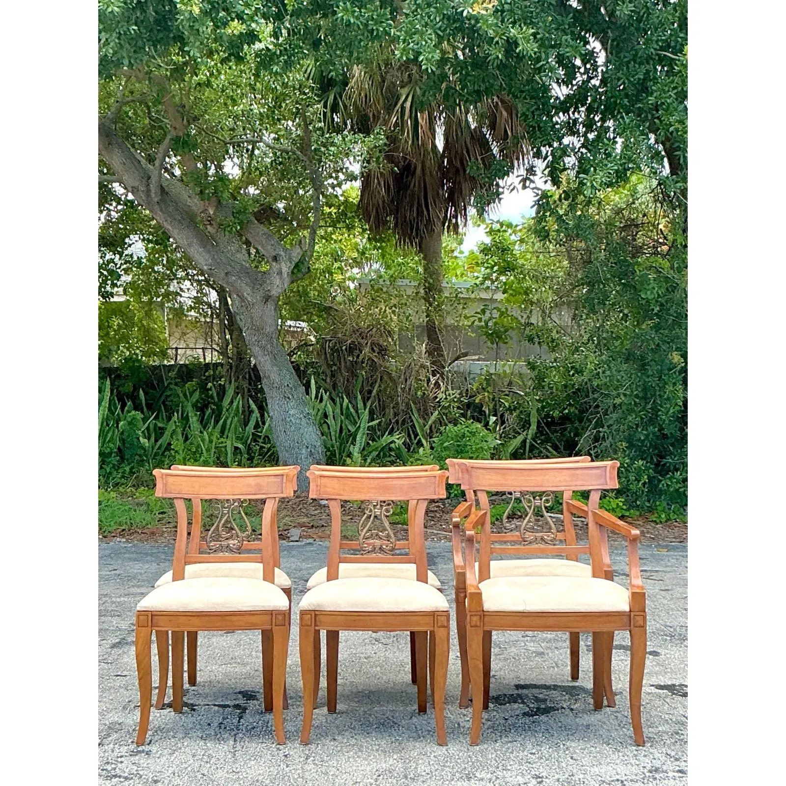 Vintage Regency Henredon Burnished Brass Dolphin Klismos Dining Chairs - Set of 6 — additional photo 3