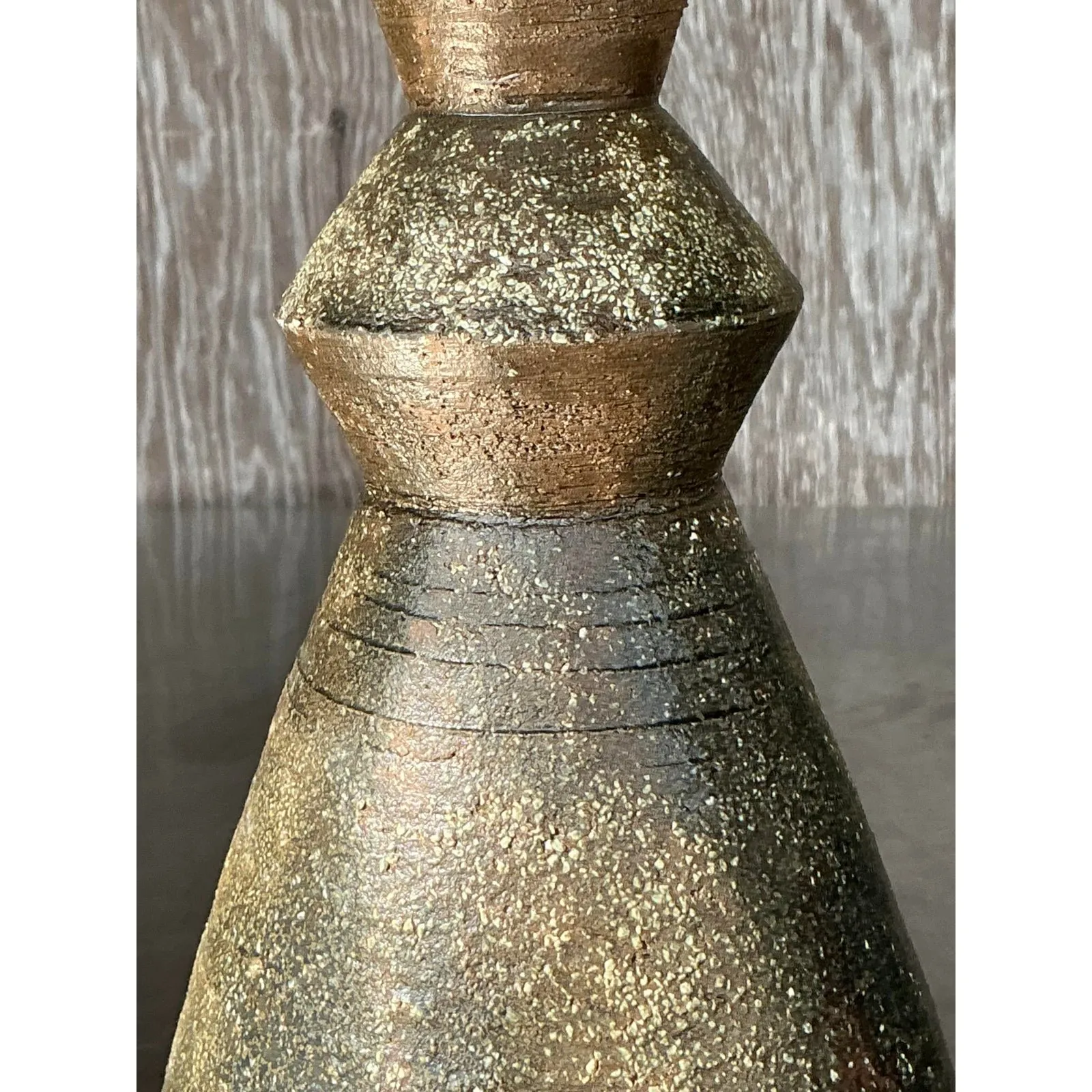 Vintage Boho Original Studio Pottery Scored Vase — additional photo 3
