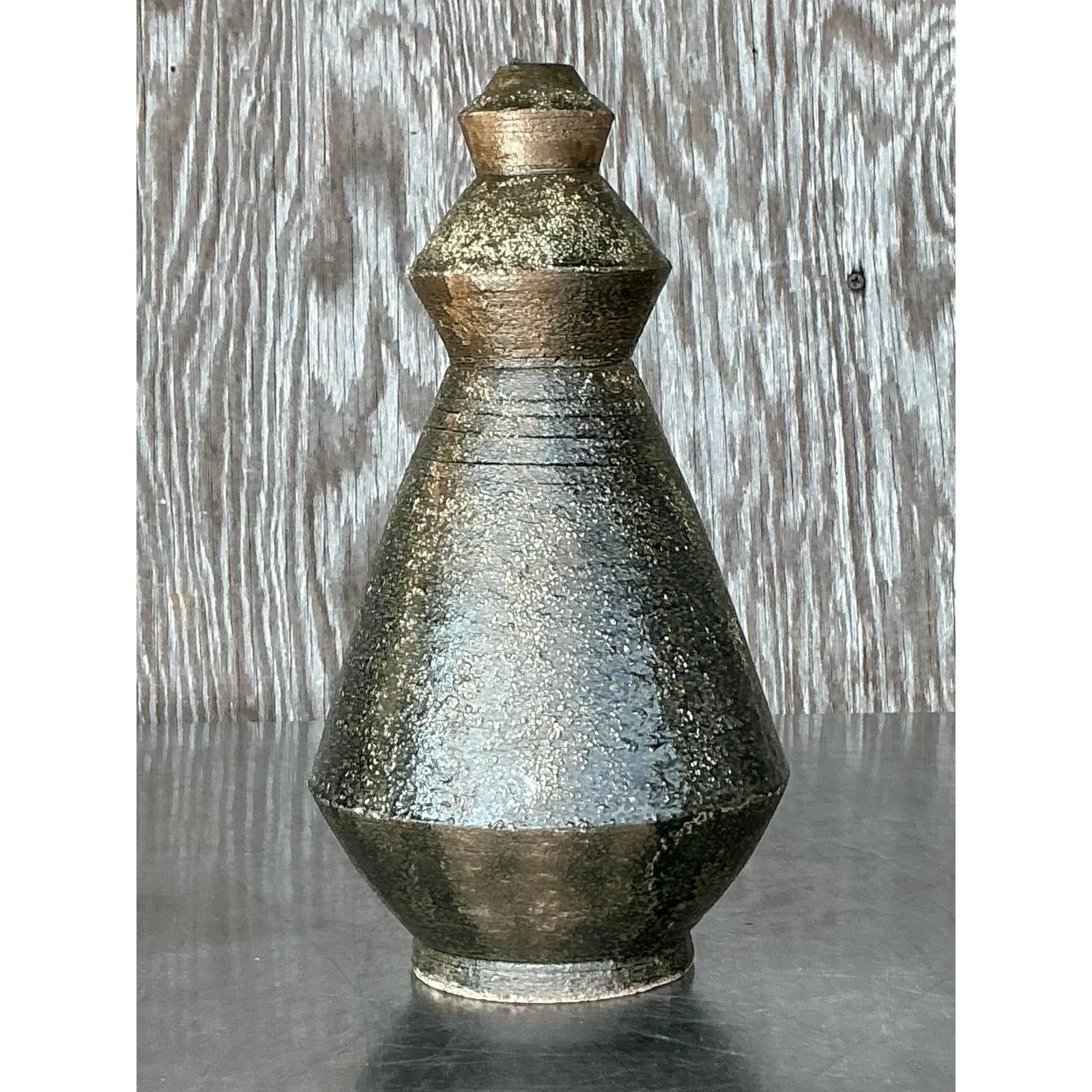 Vintage Boho Original Studio Pottery Scored Vase — additional photo 4