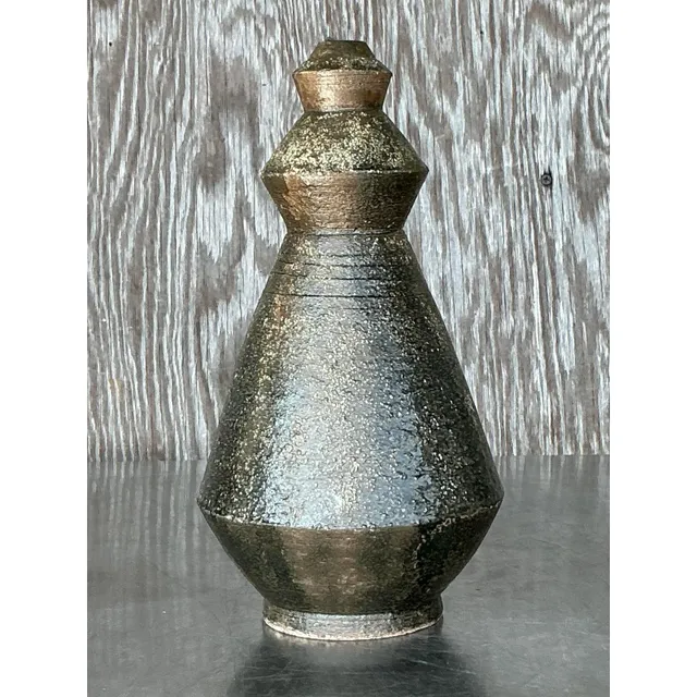 Vintage Boho Original Studio Pottery Scored Vase — additional photo 4