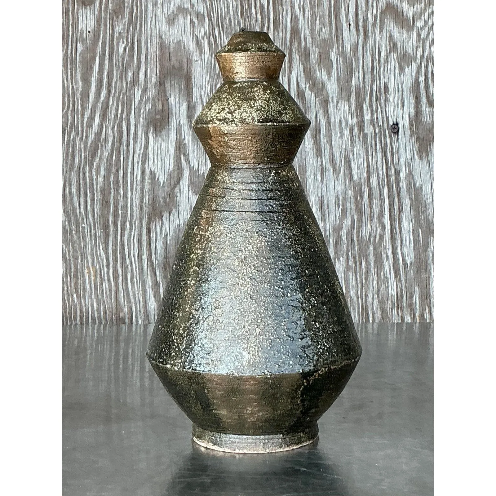 Vintage Boho Original Studio Pottery Scored Vase — additional photo 5