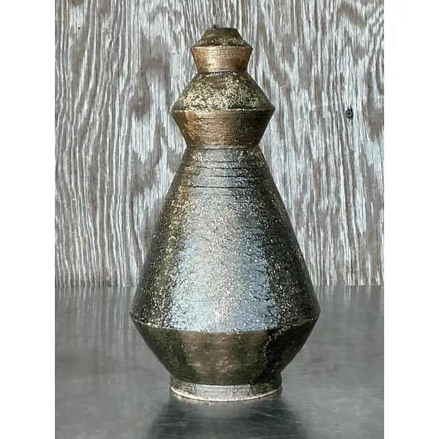 Vintage Boho Original Studio Pottery Scored Vase — additional photo 5