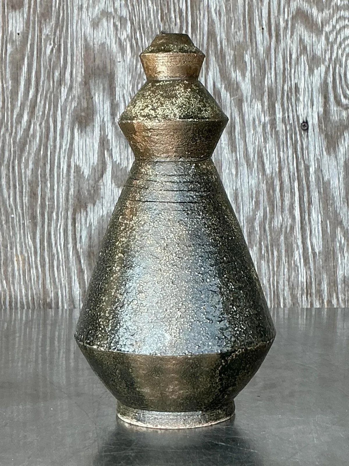 Vintage Boho Original Studio Pottery Scored Vase — additional photo 5