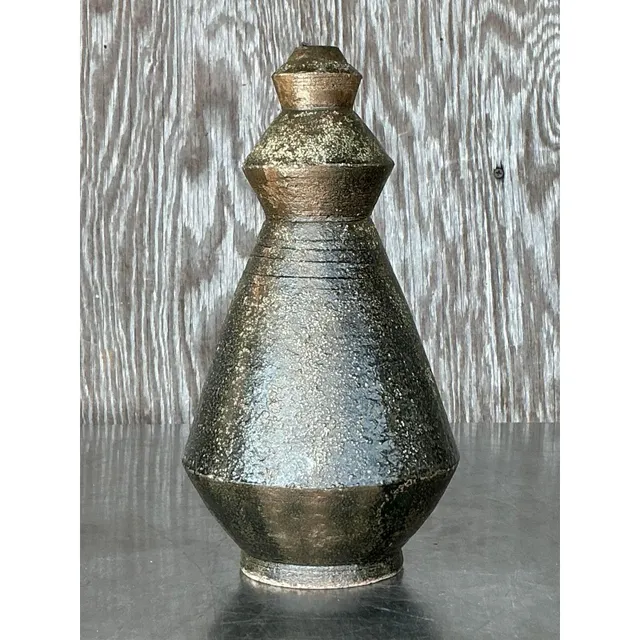 Vintage Boho Original Studio Pottery Scored Vase — additional photo 6