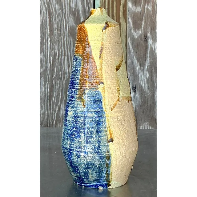 Vintage Boho Original Studio Pottery Vase - Pottery, 4.5W x 10.5H — additional photo 2