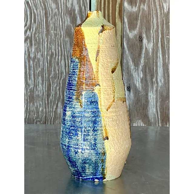 Vintage Boho Original Studio Pottery Vase - Pottery, 4.5W x 10.5H — additional photo 3
