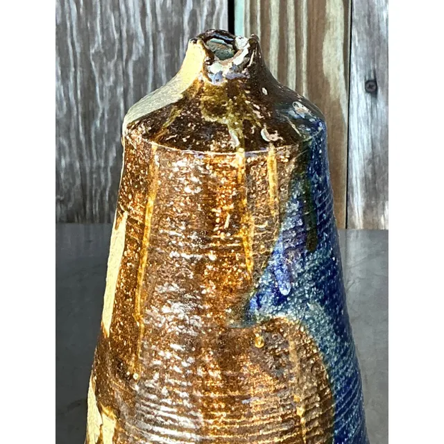 Vintage Boho Original Studio Pottery Vase - Pottery, 4.5W x 10.5H — additional photo 4
