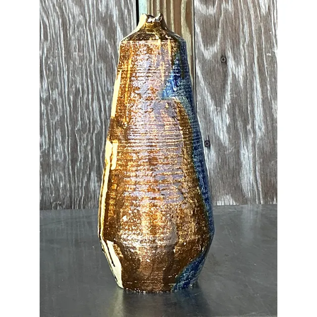 Vintage Boho Original Studio Pottery Vase - Pottery, 4.5W x 10.5H — additional photo 5