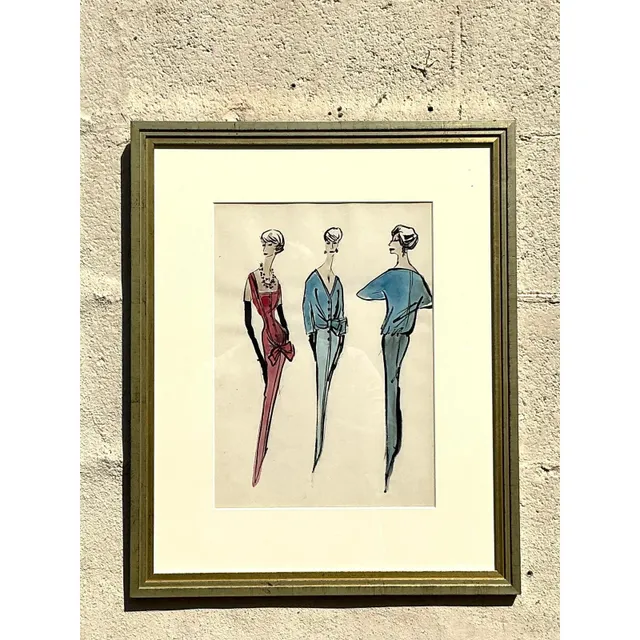 Vintage Regency Original Jacques Fath Fashion Sketch From Jane Stubbs Bergdorf Goodman — additional photo 6