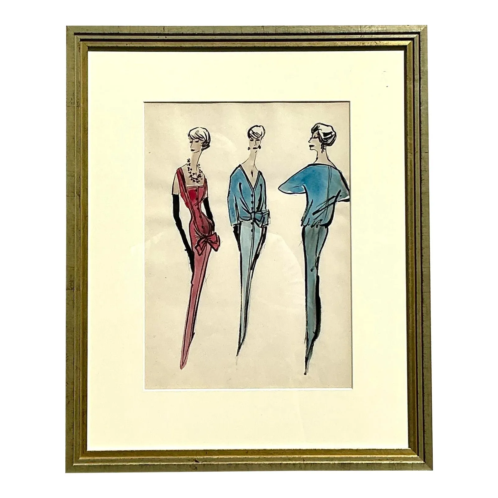 Vintage Regency Original Jacques Fath Fashion Sketch From Jane Stubbs Bergdorf Goodman — additional photo 1
