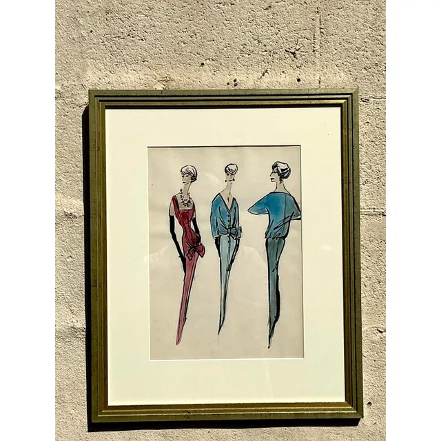 Vintage Regency Original Jacques Fath Fashion Sketch From Jane Stubbs Bergdorf Goodman — additional photo 2