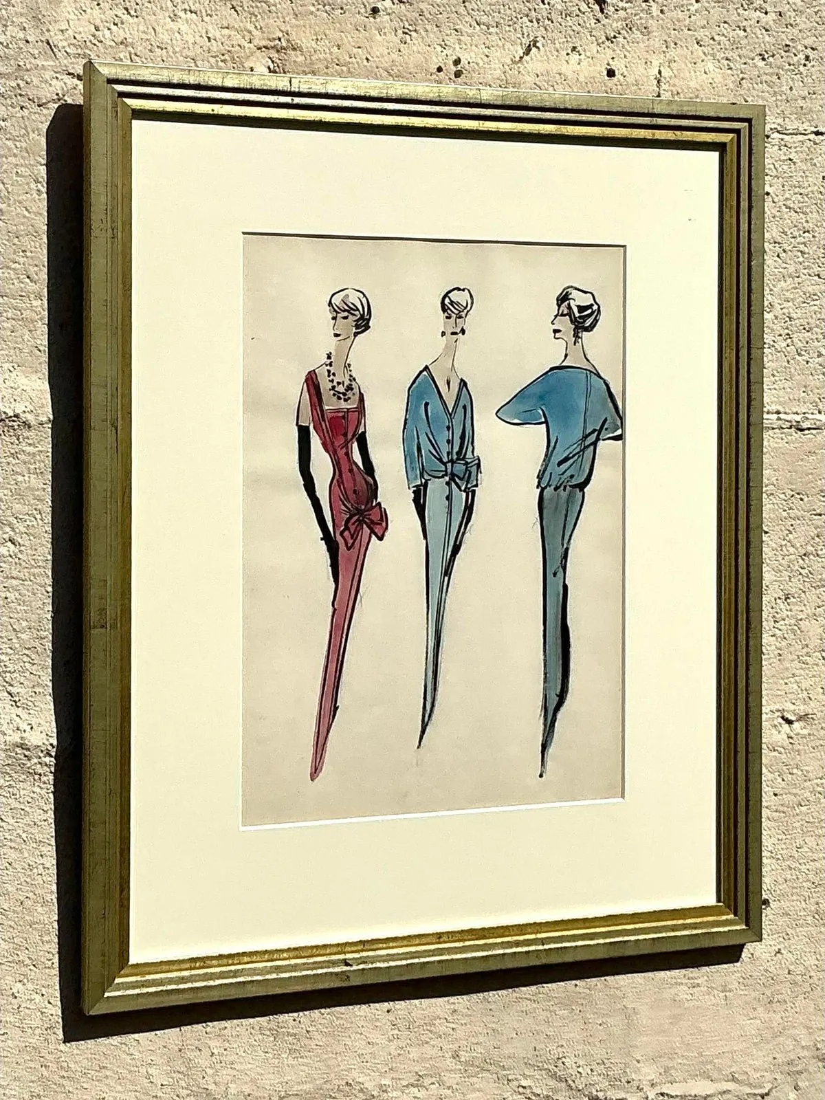 Vintage Regency Original Jacques Fath Fashion Sketch From Jane Stubbs Bergdorf Goodman — additional photo 2
